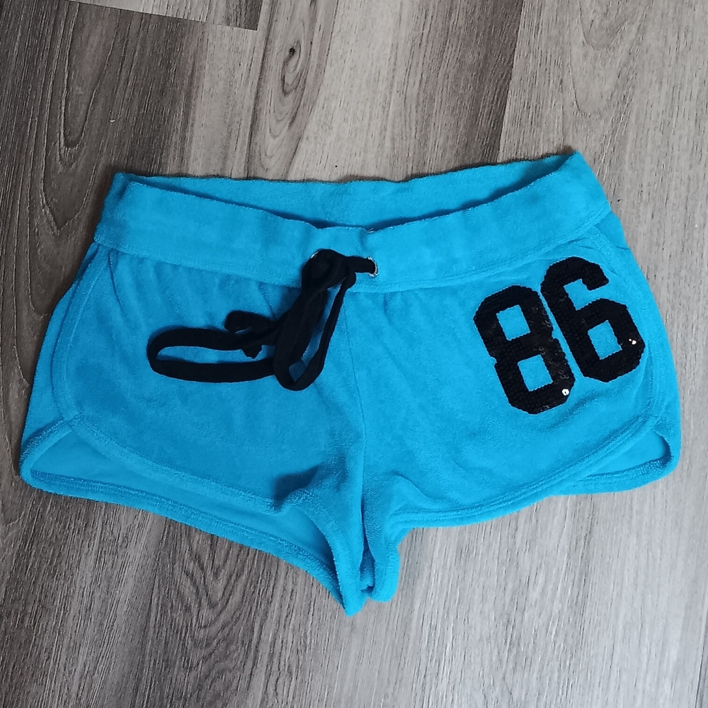 PINK Victoria's Secret Blue Terry Cloth Bling/Sequin Shorts